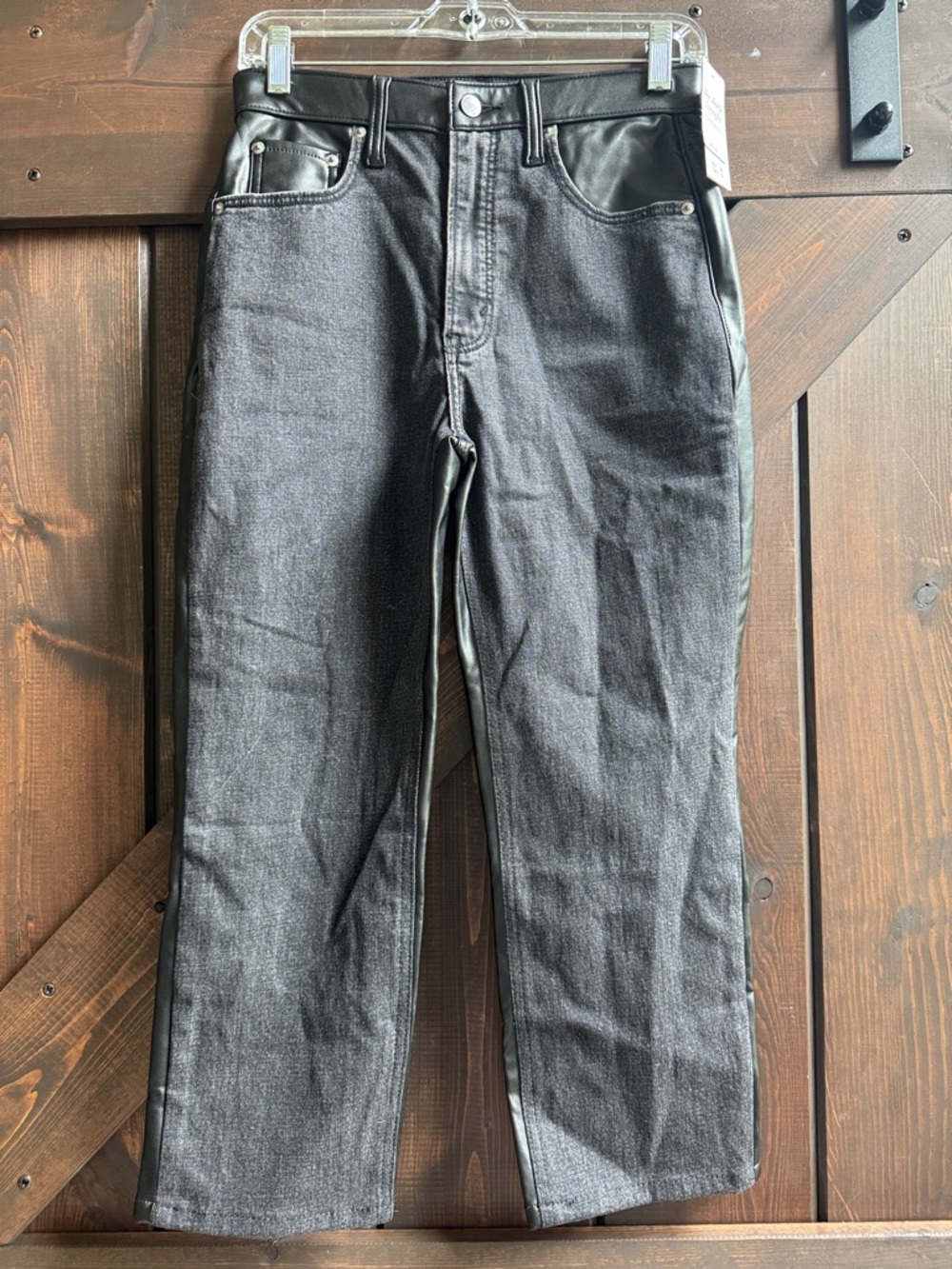 Abercrombie & Fitch Black Two-Tone Leather Straight Leg Jeans